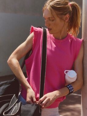 NWT Free People Pink Flutter Tank, 100% Cotton  Pullover Tank Top, Size L